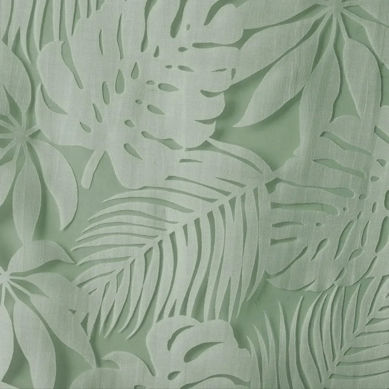 Palm Leaf Burnout Curtain Polyester Sheer Window Panel Sage Green 50x84