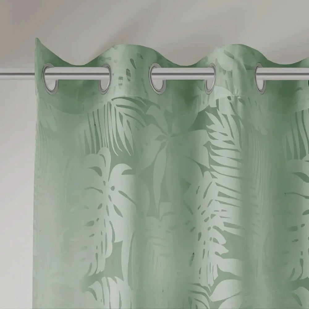 Palm Leaf Burnout Curtain Polyester Sheer Window Panel Sage Green 50x84 Media 10