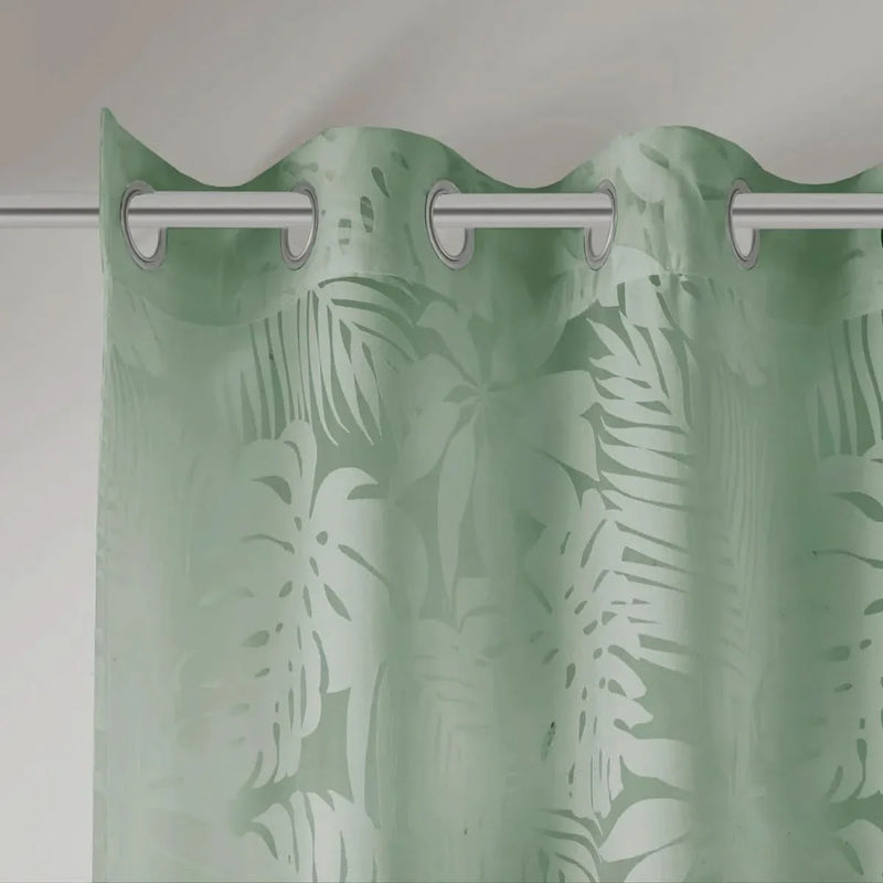 Palm Leaf Burnout Curtain Polyester Sheer Window Panel Sage Green 50x84