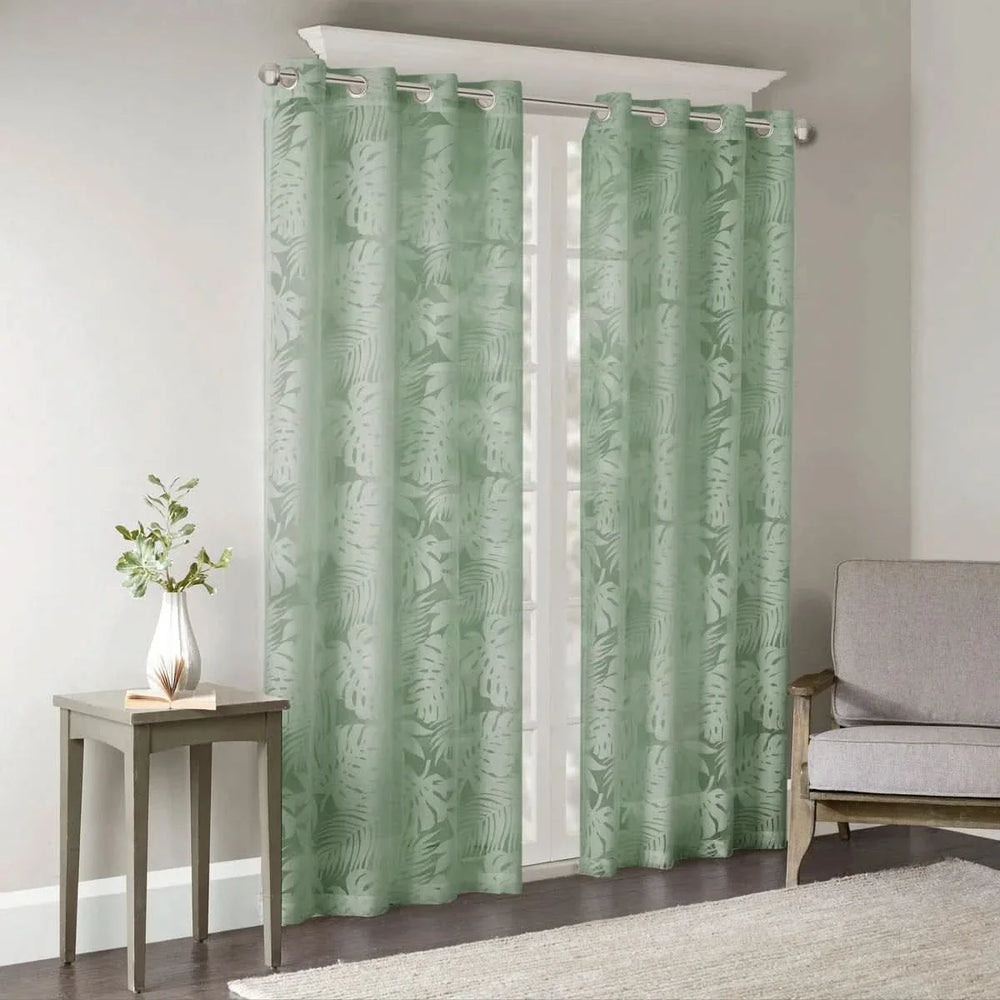 Palm Leaf Curtains Polyester Burnout Sage Green 50x95 Inches Window Panel Media 3