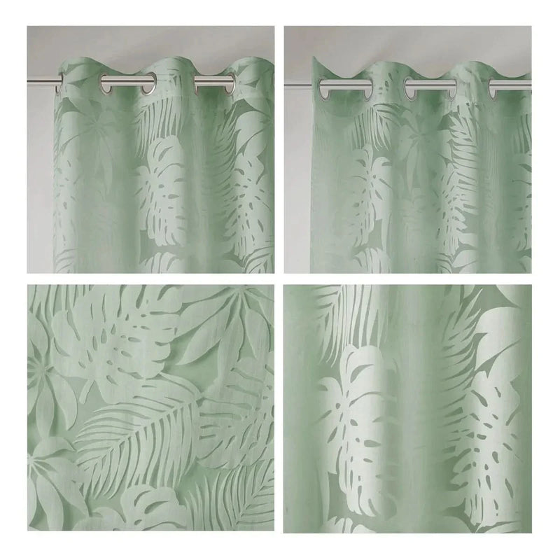 Palm Leaf Curtains Polyester Burnout Sage Green 50x95 Inches Window Panel