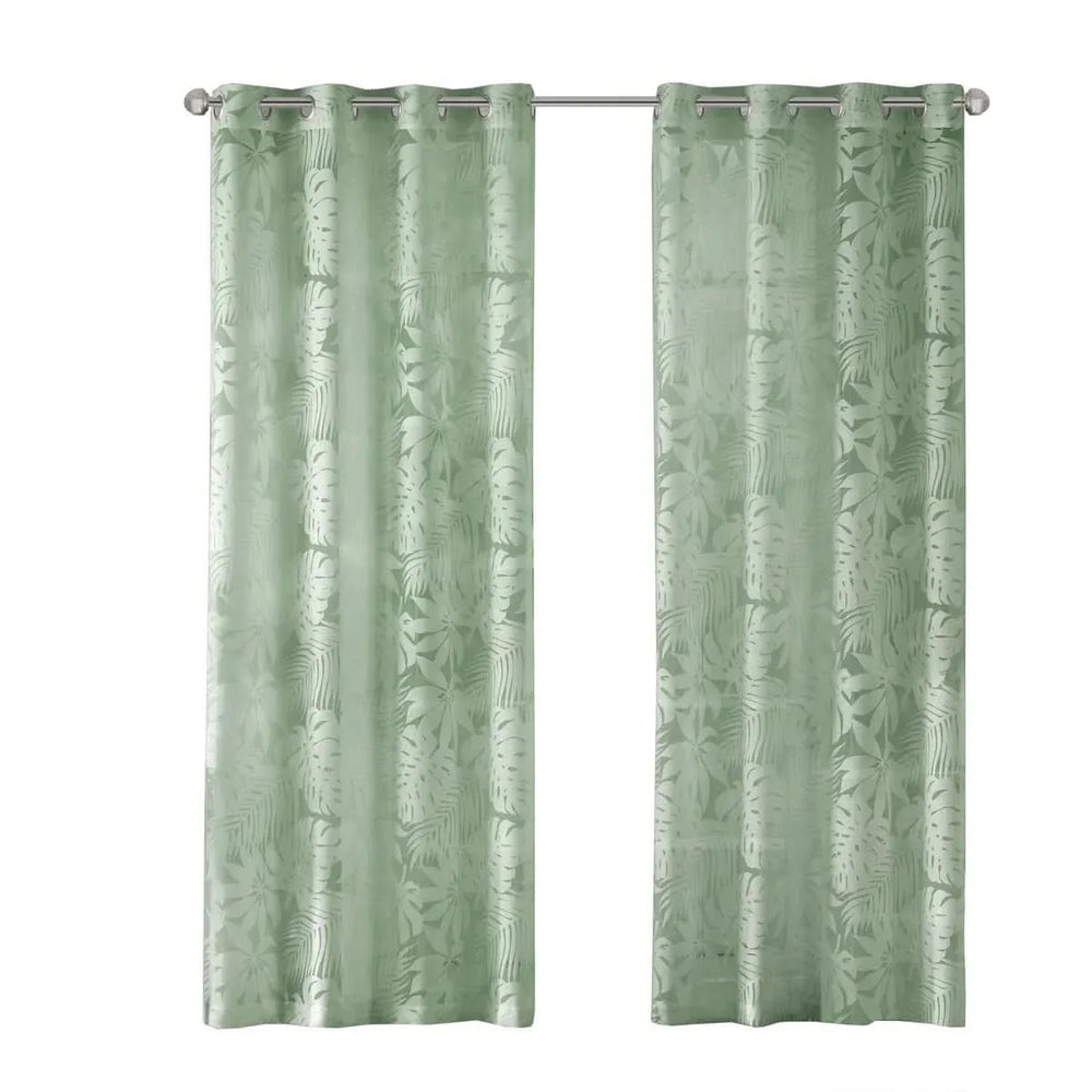 Palm Leaf Curtains Polyester Burnout Sage Green 50x95 Inches Window Panel Media 6