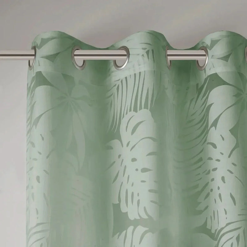 Palm Leaf Curtains Polyester Burnout Sage Green 50x95 Inches Window Panel
