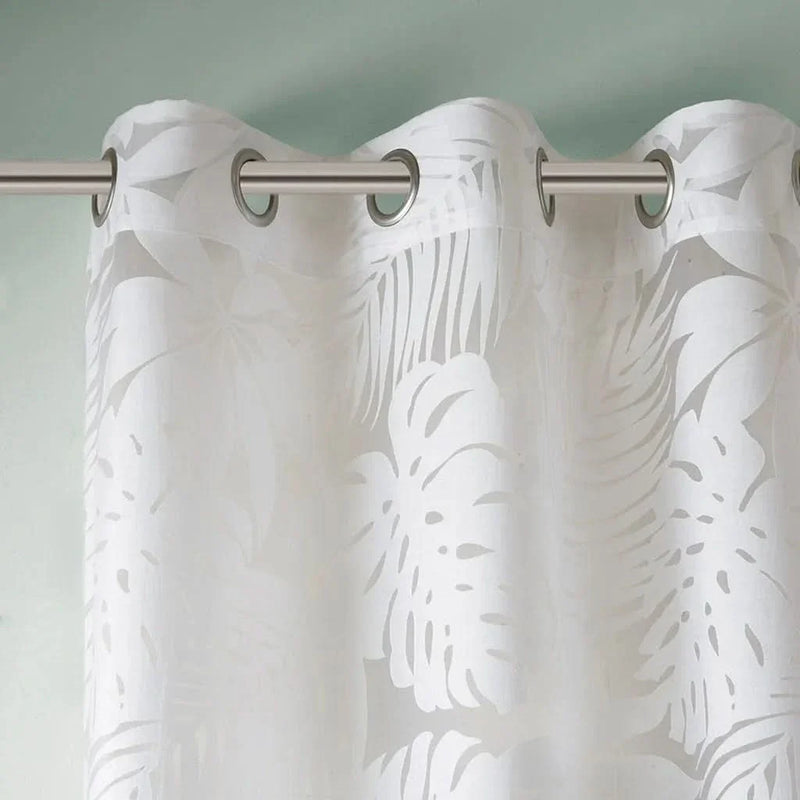 Palm Leaf Burnout Curtain Polyester Diffusing White Window Drapery