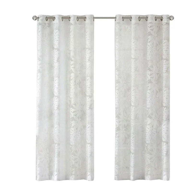 Palm Leaf Burnout Curtain Polyester Diffusing White Window Drapery