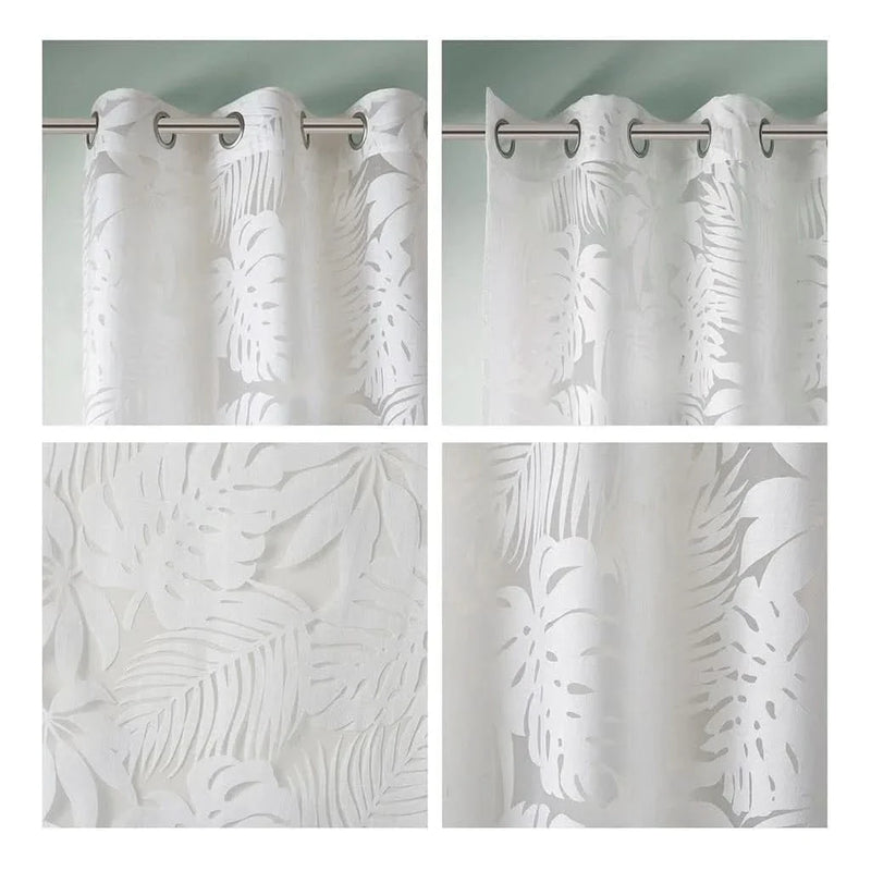 Palm Leaf Burnout Curtain Polyester Diffusing White Window Drapery