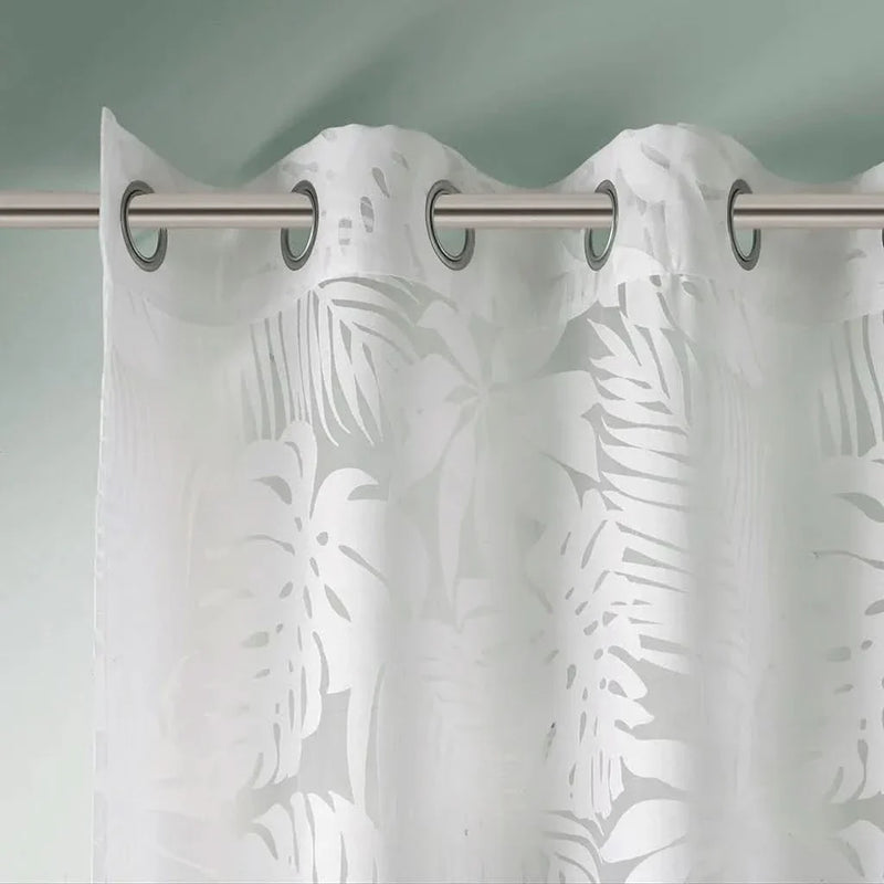 Palm Leaf Burnout Curtain Polyester Diffusing White Window Drapery