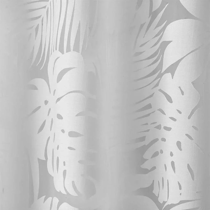 Palm Leaf Burnout Allover Polyester White Window Panel 50x84 Inch