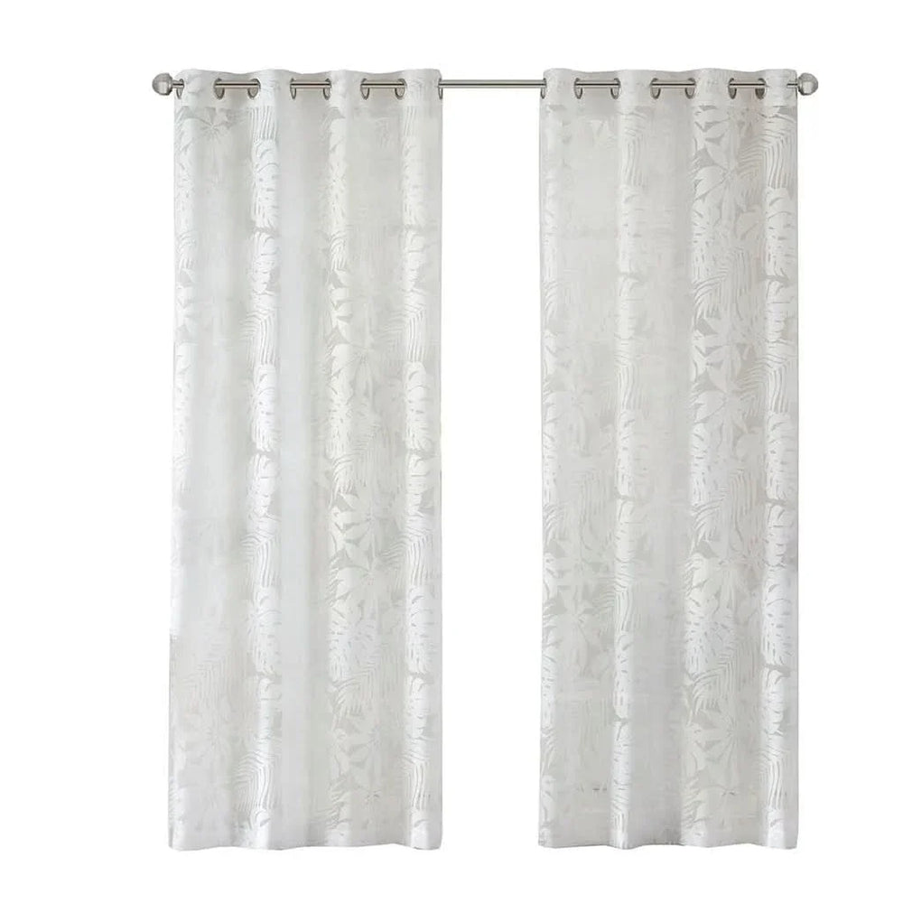 Palm Leaf Burnout Allover Polyester White Window Panel 50x84 Inch Media 5