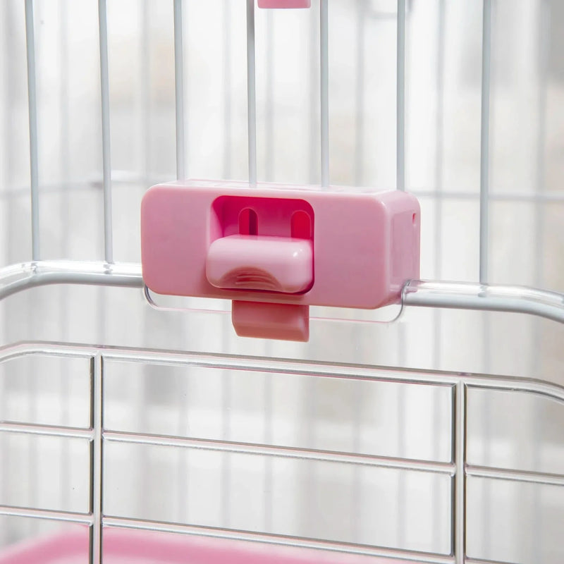 Small Animal Cage Iron & Plastic 2 Level With Wheels Pink Removable Tray