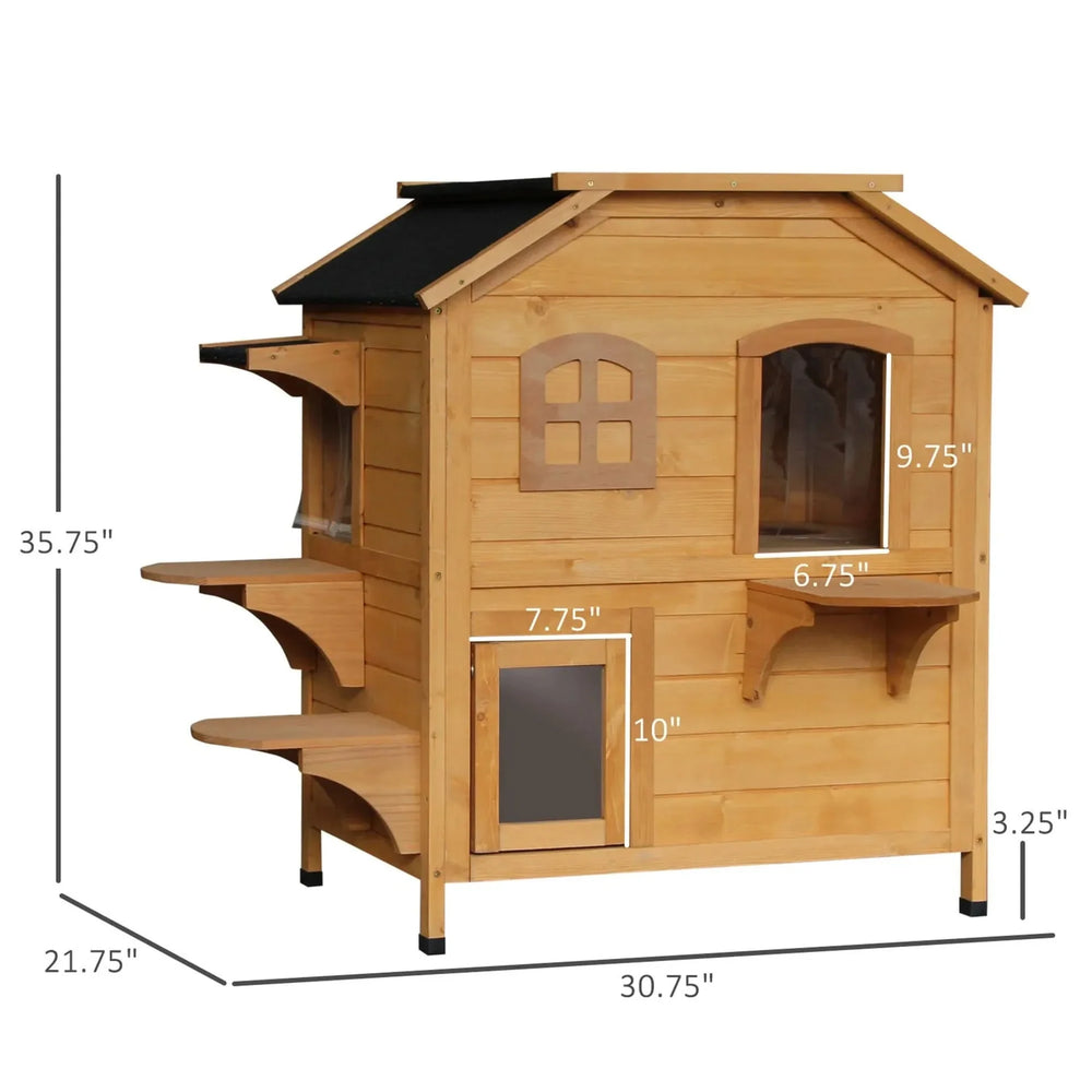 Outdoor Cat House Weatherproof Wood Two Story With Escape Door Openable Roof Media 2