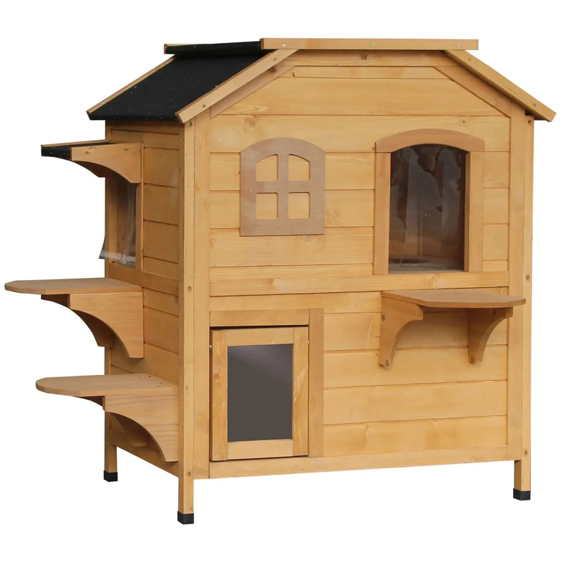Outdoor Cat House Weatherproof Wood Two Story With Escape Door Openable Roof
