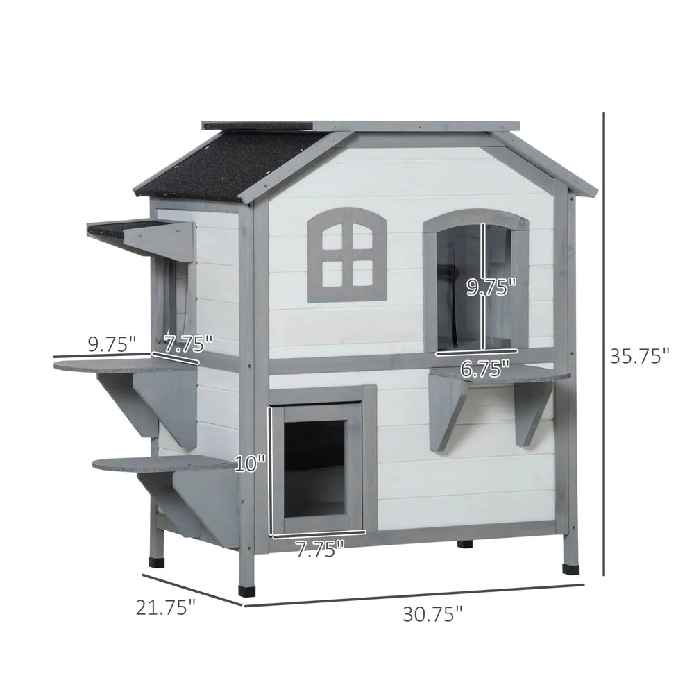 Outdoor Cat House Wood Weatherproof Two Story Enclosure With Escape Door Media 7