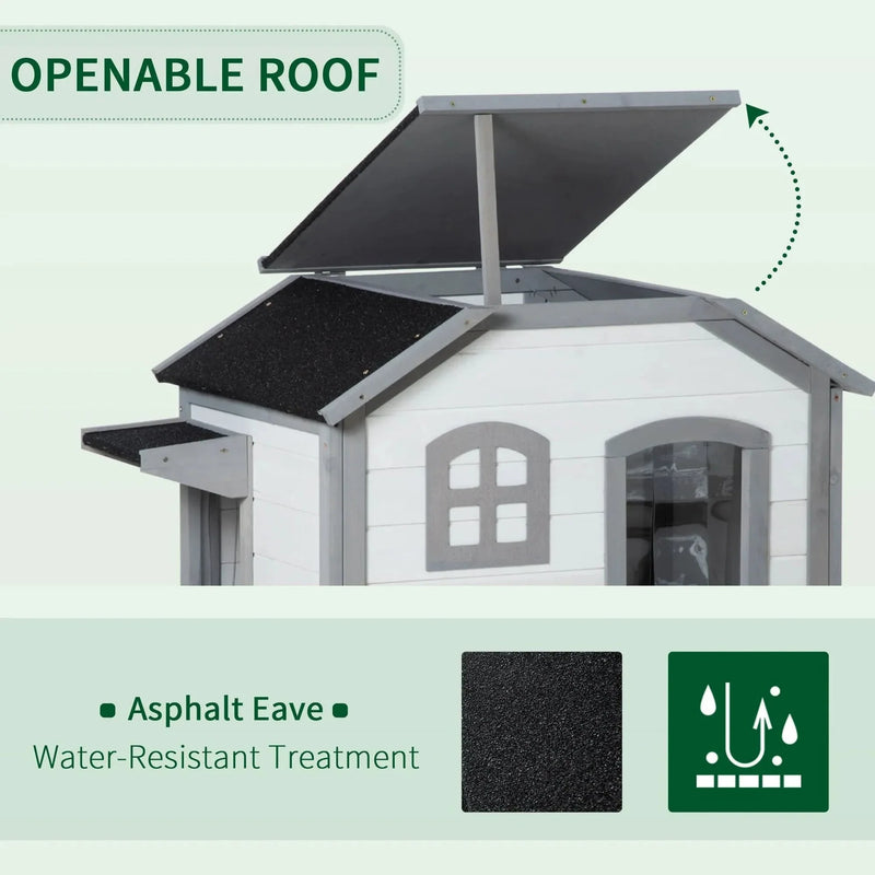 Outdoor Cat House Wood Weatherproof Two Story Enclosure With Escape Door