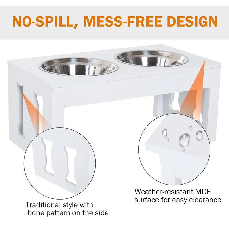 Elevated Dog Feeding Station Solid Wood & Double Bowls Heavy-Duty