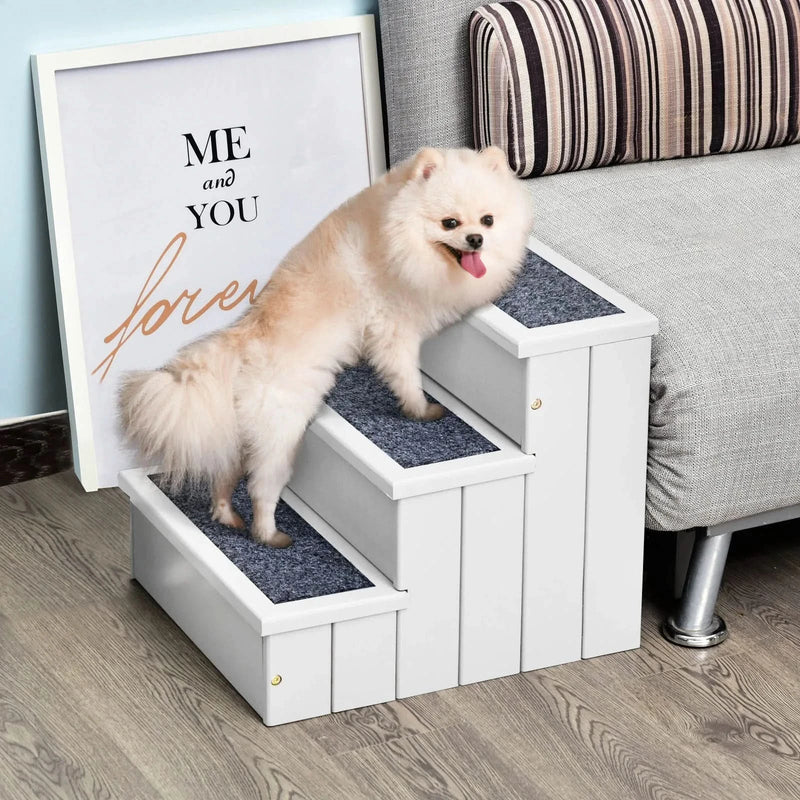 Pet Stairs 3 Step Wooden Carpeted Non Slip For Cats & Small Dogs At Home