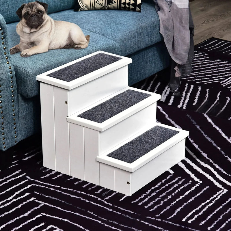 Pet Stairs 3 Step Wooden Carpeted Non Slip For Cats & Small Dogs At Home