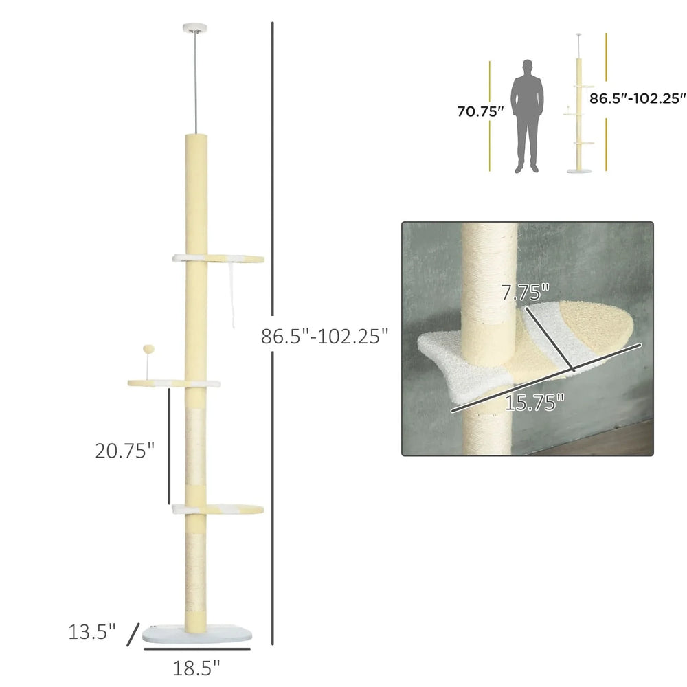 Cat Tower Floor To Ceiling Height Adjustable 87-103 Inches & Plush Platforms Media 3