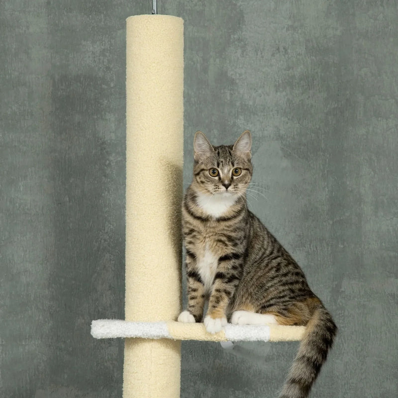 Cat Tower Floor To Ceiling Height Adjustable 87-103 Inches & Plush Platforms