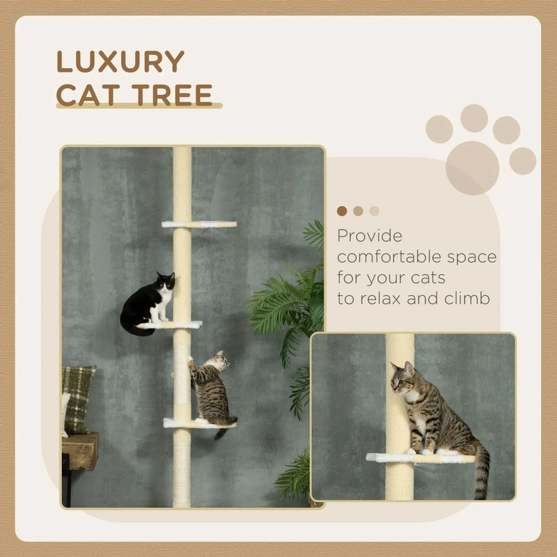 Cat Tower Floor To Ceiling Height Adjustable 87-103 Inches & Plush Platforms