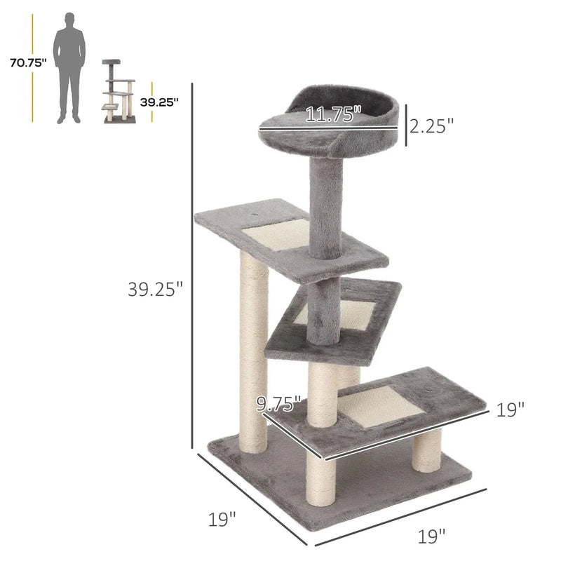 Cat Tree Particle Board 5 Level Revolving Stair Cat Scratcher Grey