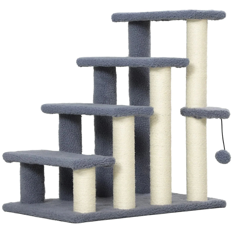 Cat Stairs Carpeted Four Level Steps For High Beds & Sofas Gray Pet Safe