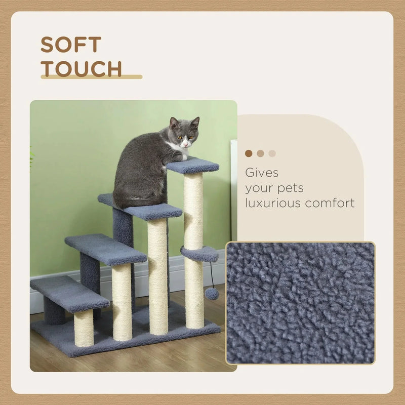 Cat Stairs Carpeted Four Level Steps For High Beds & Sofas Gray Pet Safe
