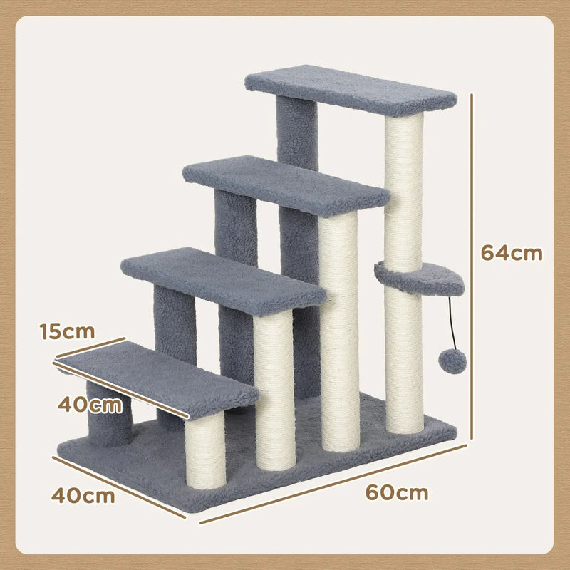 Cat Stairs Carpeted Four Level Steps For High Beds & Sofas Gray Pet Safe