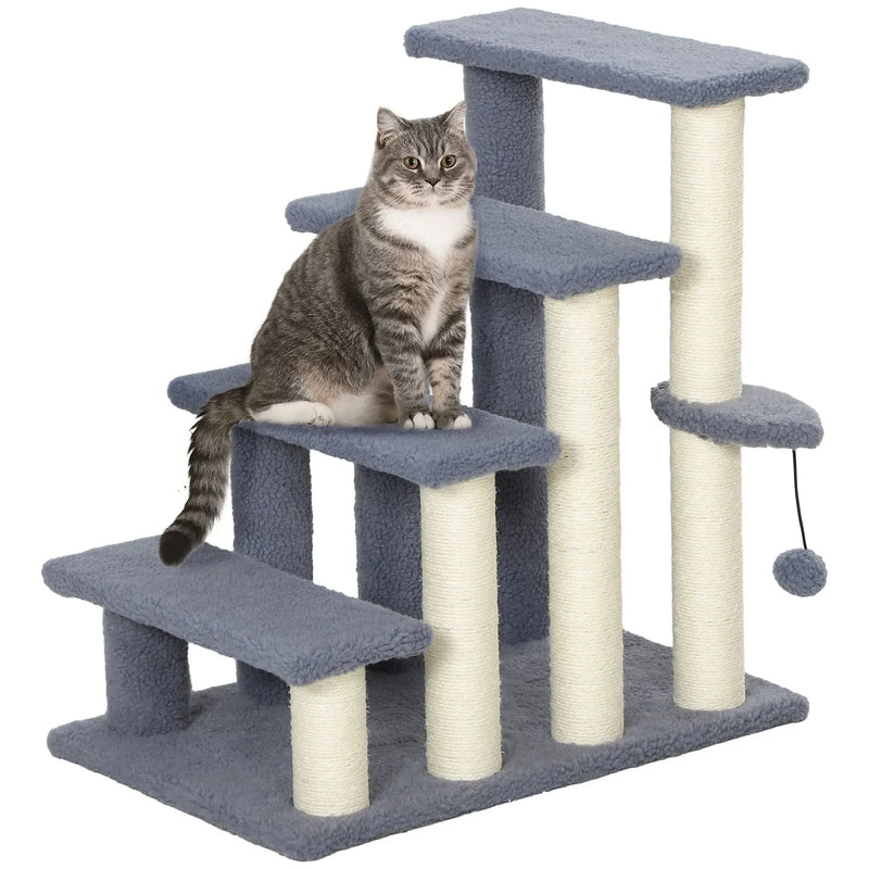 Cat Stairs Carpeted Four Level Steps For High Beds & Sofas Gray Pet Safe