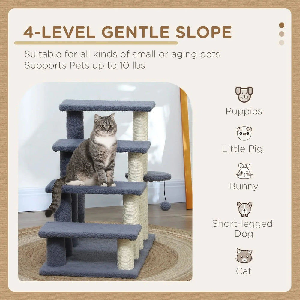 Cat Stairs Carpeted Four Level Steps For High Beds & Sofas Gray Pet Safe Media 5