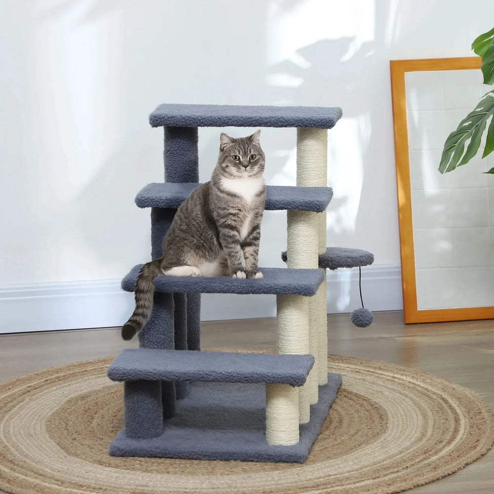 Cat Stairs Carpeted Four Level Steps For High Beds & Sofas Gray Pet Safe Media 8