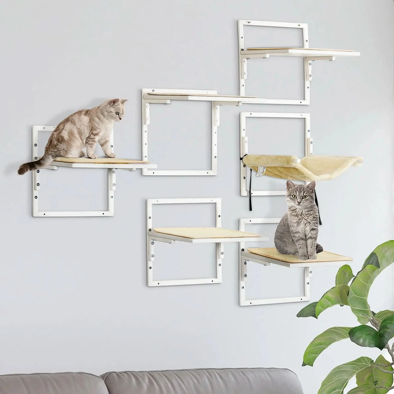 Cat Wall Shelves Set Particle Board Modern Cream Finish Wall Mounts