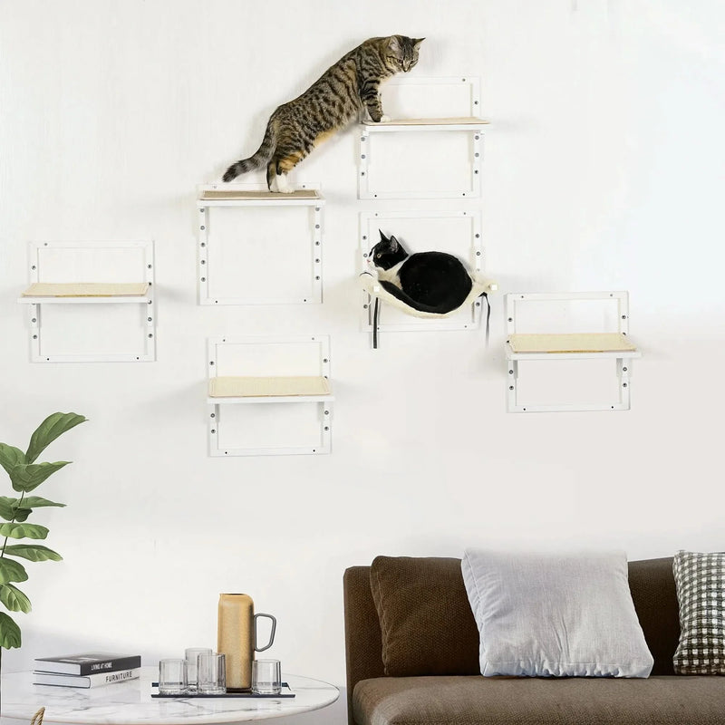 Cat Wall Shelves Set Particle Board Modern Cream Finish Wall Mounts
