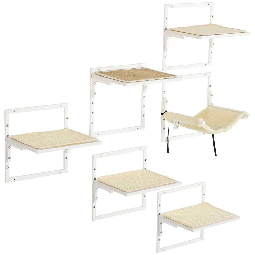 Cat Wall Shelves Set Particle Board Modern Cream Finish Wall Mounts Media 10