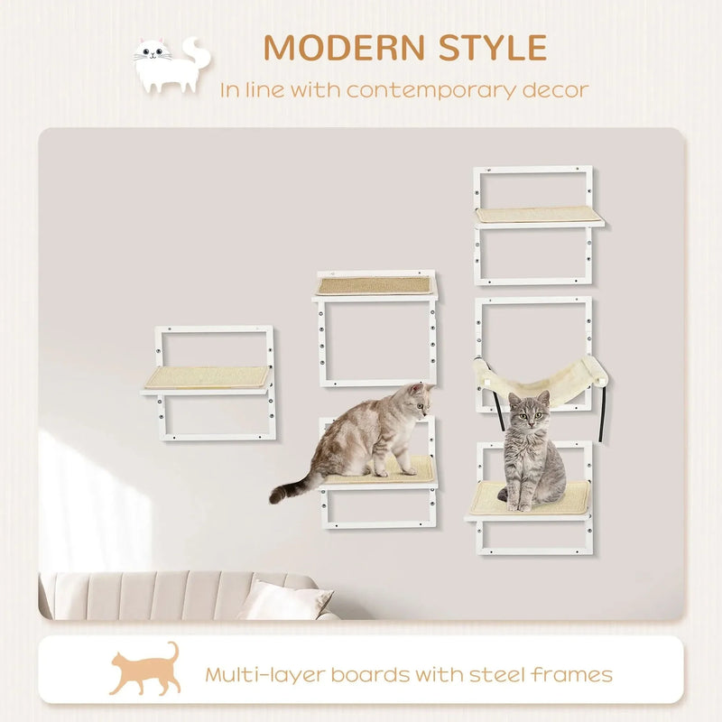 Cat Wall Shelves Set Particle Board Modern Cream Finish Wall Mounts