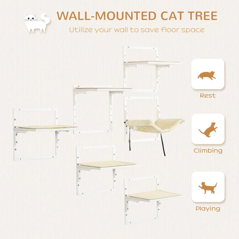 Cat Wall Shelves Set Particle Board Modern Cream Finish Wall Mounts