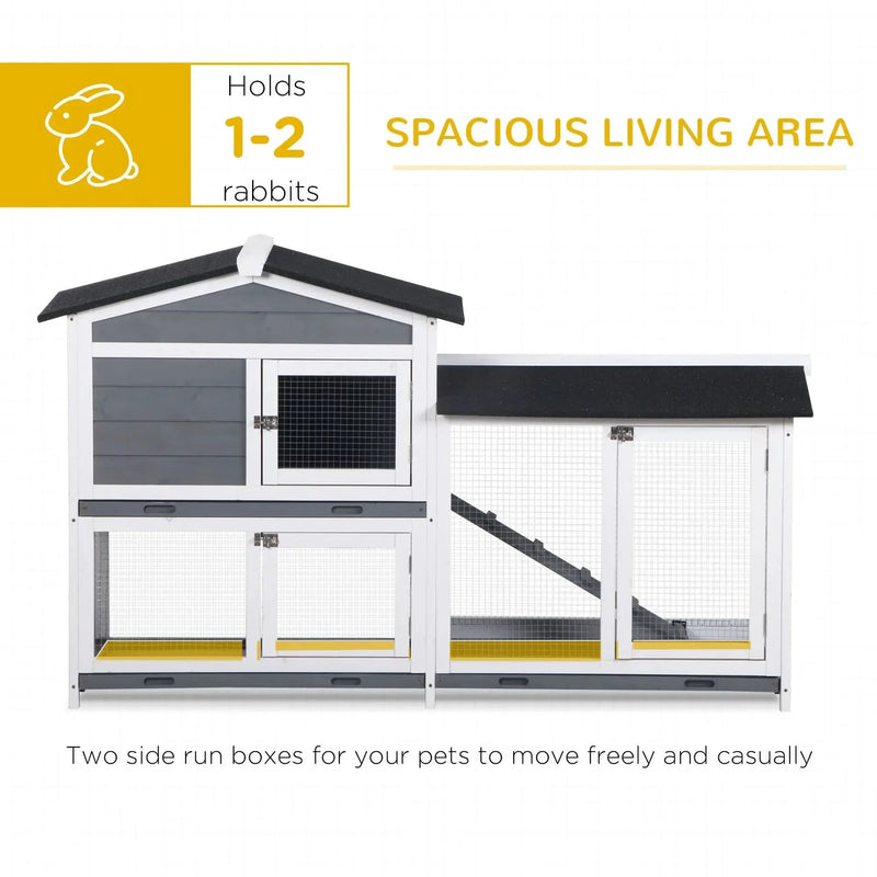 Rabbit Hutch Wooden Run Area Enclosure With Removable Tray & Ramp