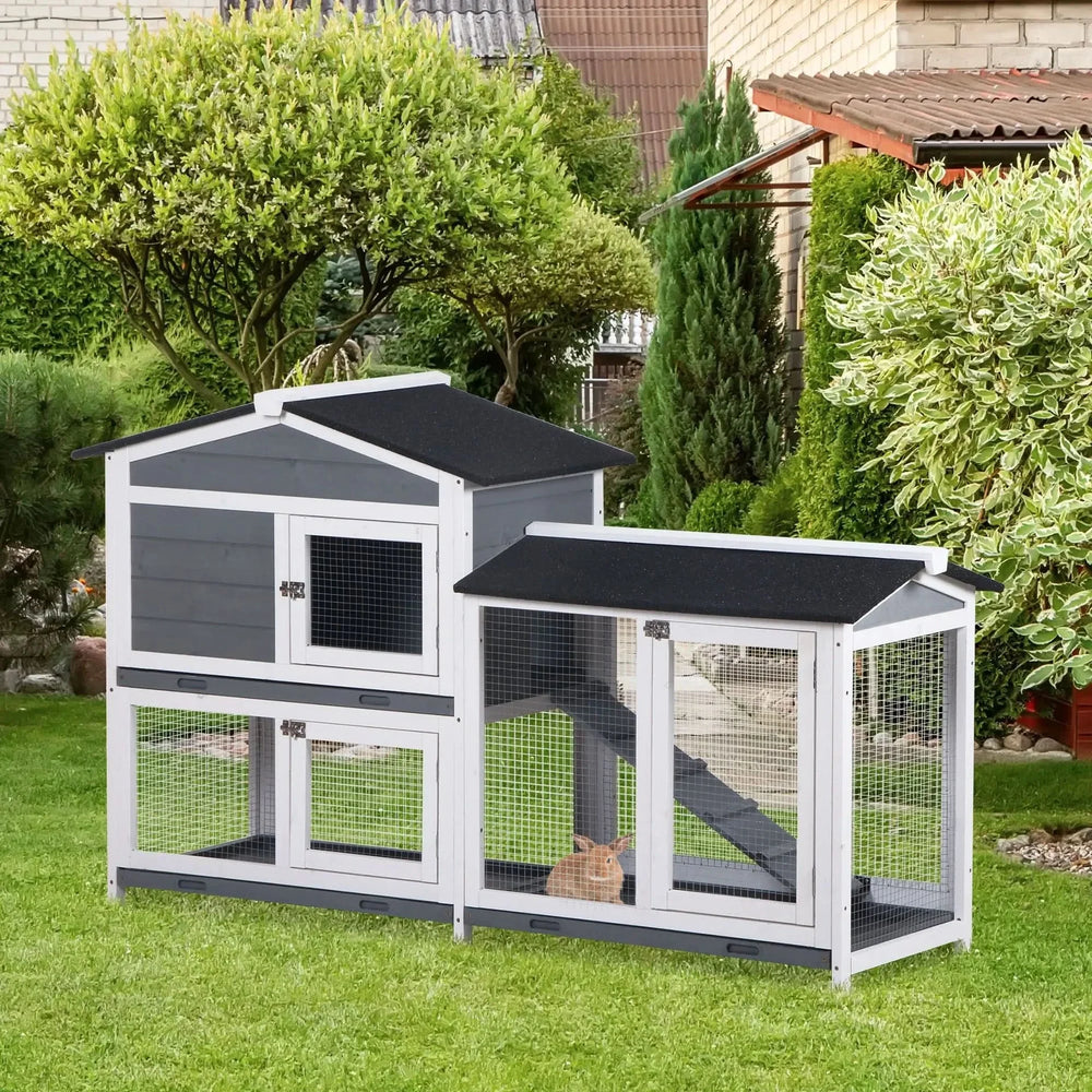 Rabbit Hutch Wooden Run Area Enclosure With Removable Tray & Ramp Media 9