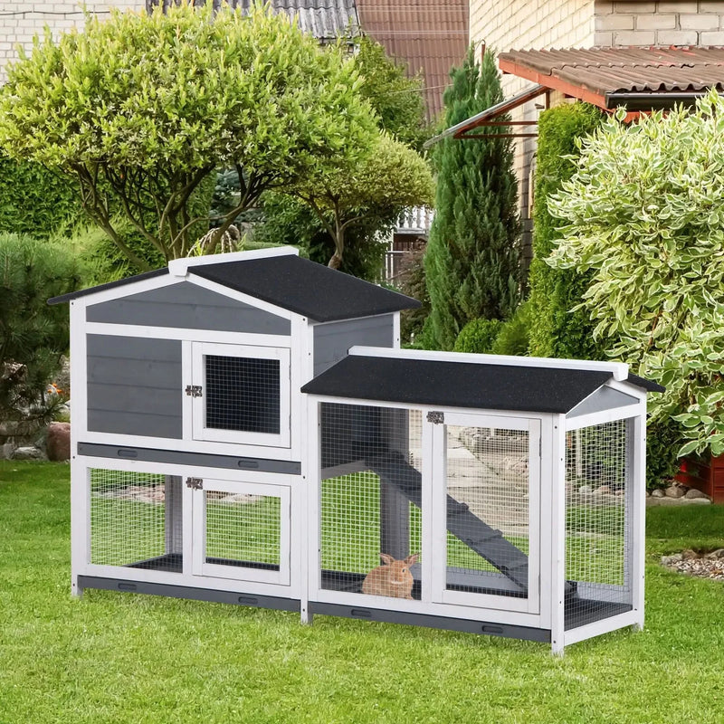 Rabbit Hutch Wooden Run Area Enclosure With Removable Tray & Ramp