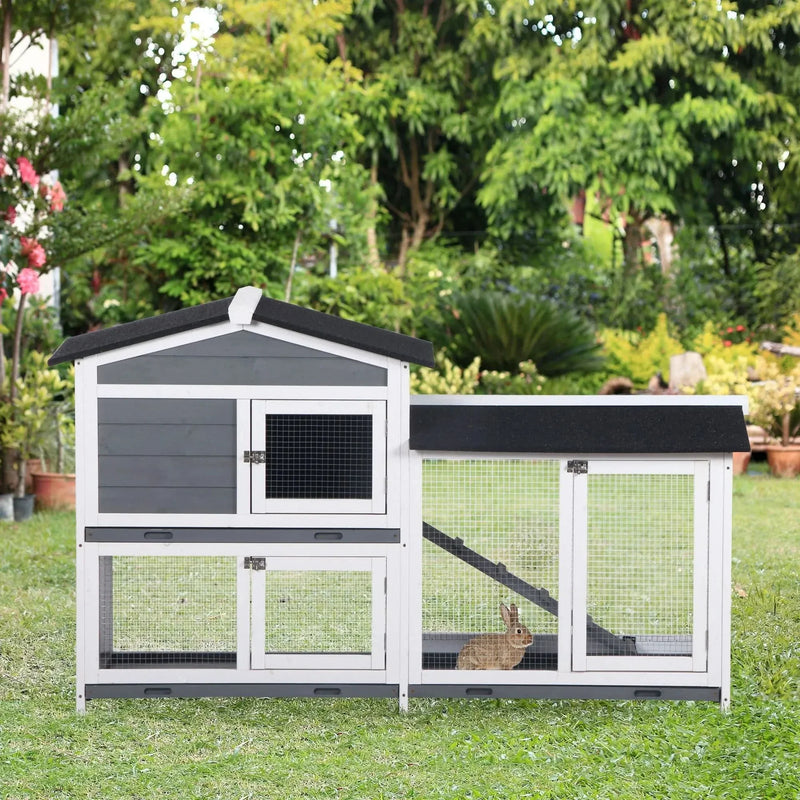 Rabbit Hutch Wooden Run Area Enclosure With Removable Tray & Ramp