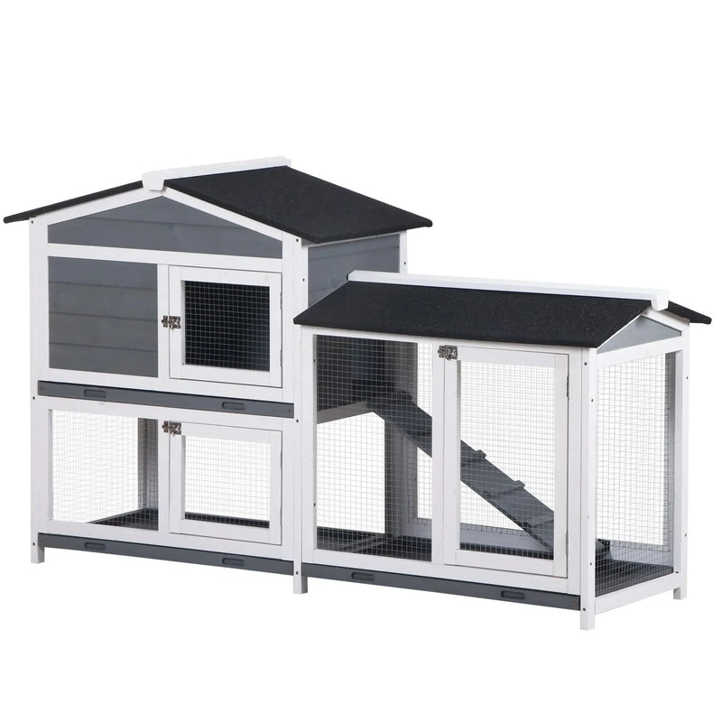 Rabbit Hutch Wooden Run Area Enclosure With Removable Tray & Ramp