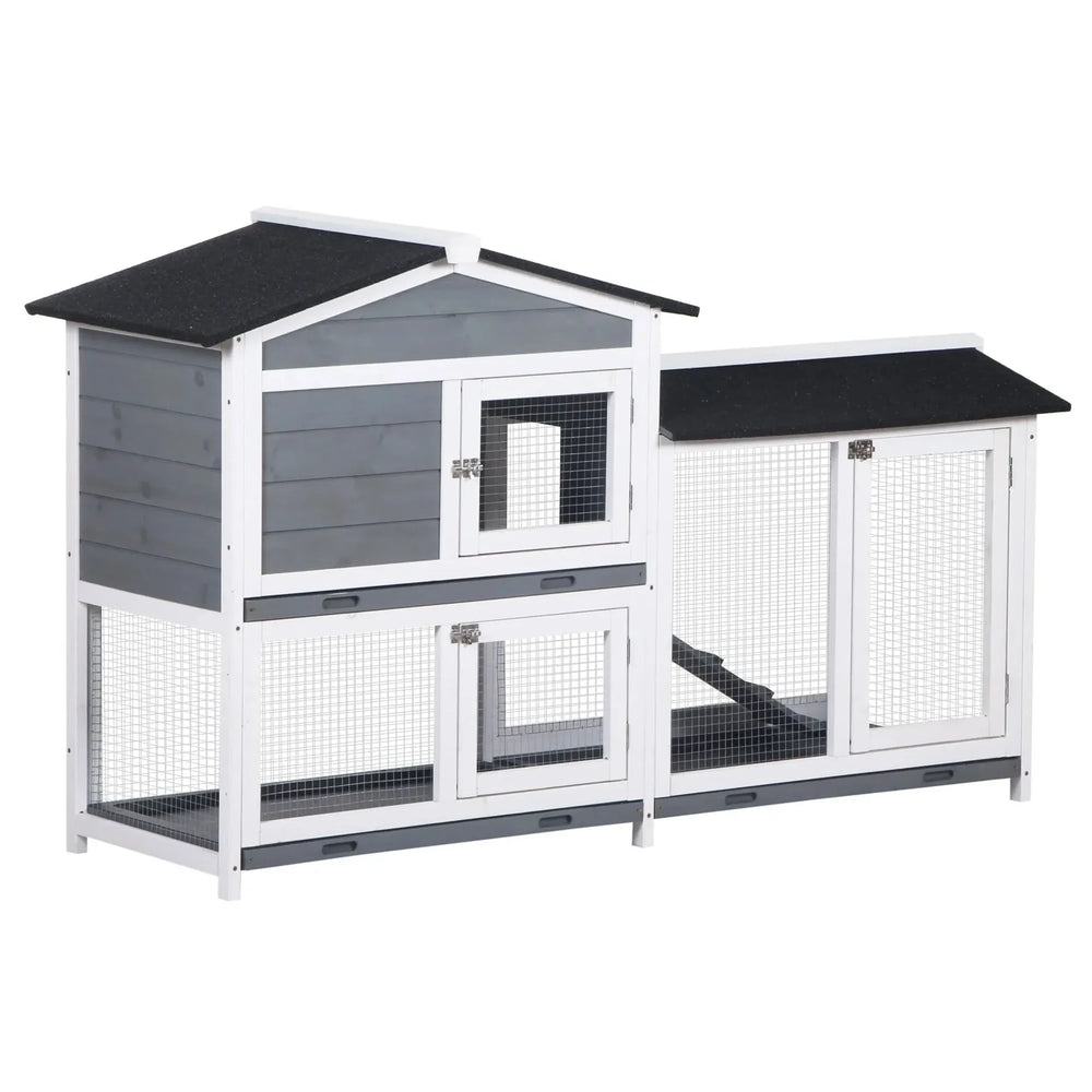 Rabbit Hutch Wooden Run Area Enclosure With Removable Tray & Ramp Media 1