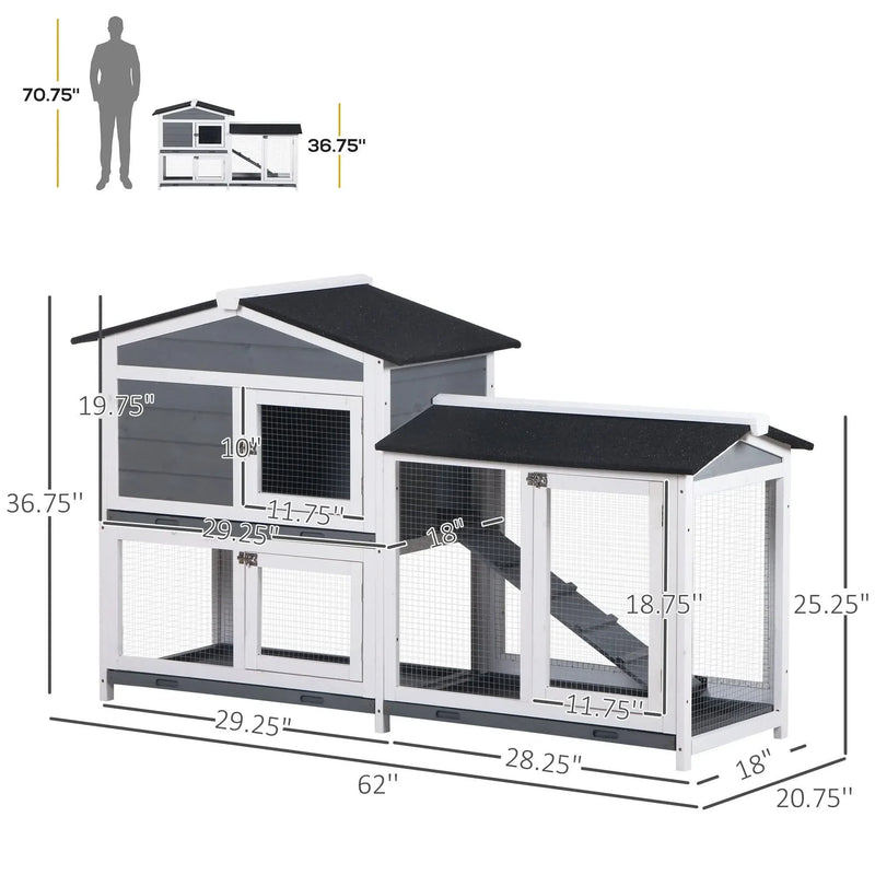 Rabbit Hutch Wooden Run Area Enclosure With Removable Tray & Ramp