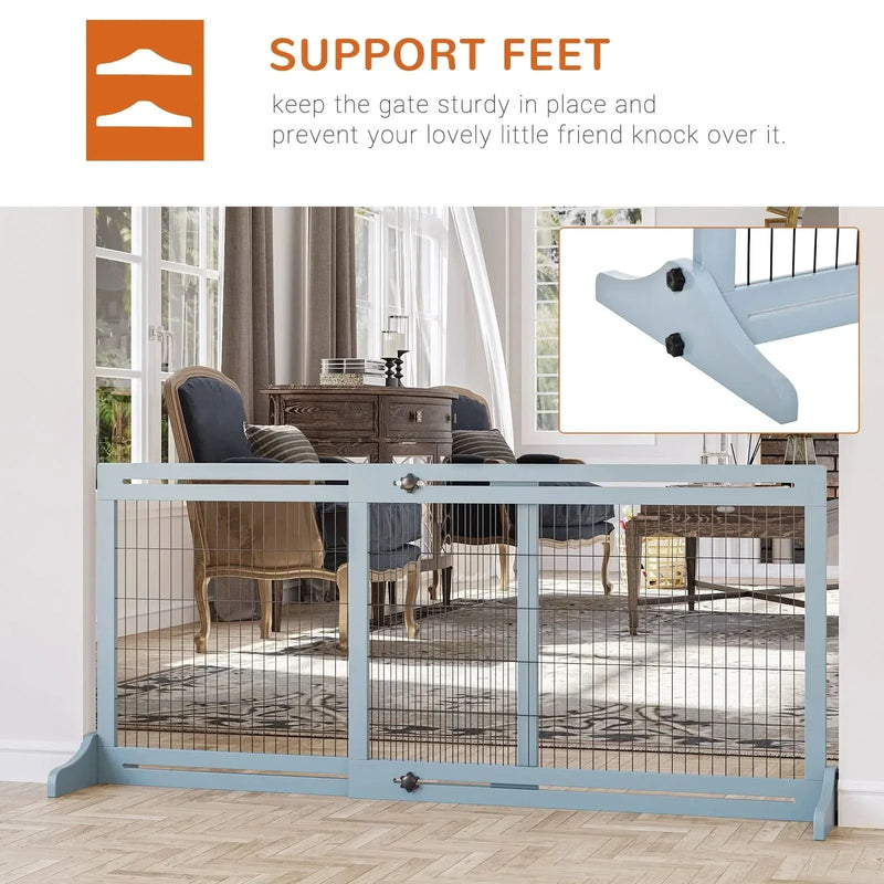 Pet Gate Wood Extra Wide For Doorways Hallways Home Use Barrier Gate