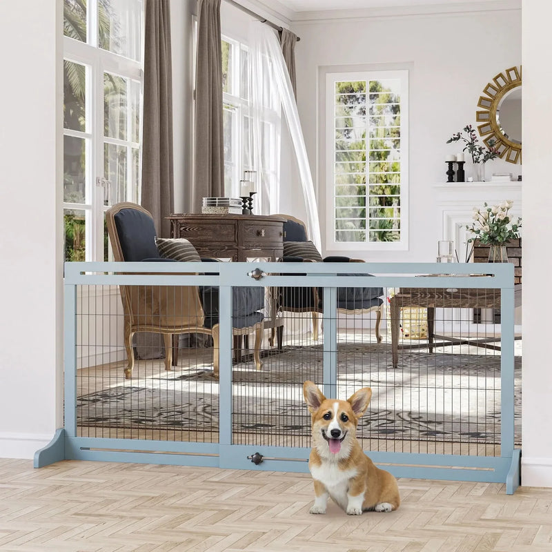 Pet Gate Wood Extra Wide For Doorways Hallways Home Use Barrier Gate