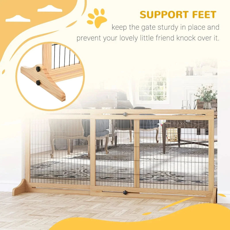Pet Gate Wood Freestanding Adjustable Length Barrier For Doorways