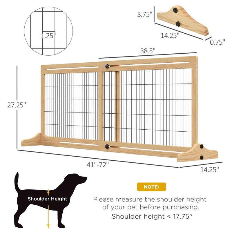 Pet Gate Wood Freestanding Adjustable Length Barrier For Doorways