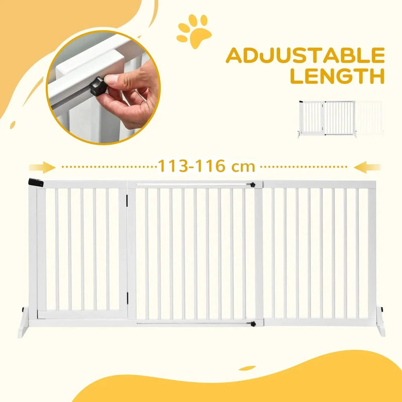 Wooden Pet Gate Adjustable 3 Panel Freestanding Dog Fence For Doorway