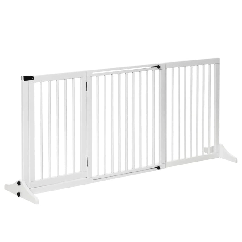 Wooden Pet Gate Adjustable 3 Panel Freestanding Dog Fence For Doorway