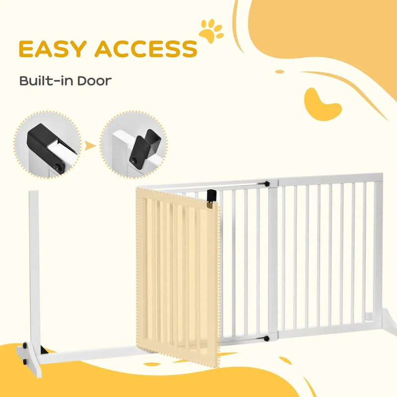 Wooden Pet Gate Adjustable 3 Panel Freestanding Dog Fence For Doorway